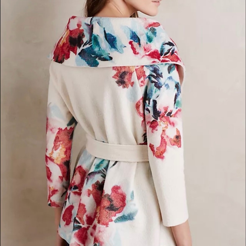 ANTHROPOLOGIE SLEEPING ON SNOW Winter Blossom belter wool coat. - Picture 2 of 2